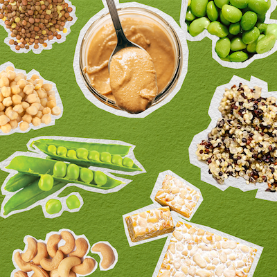 A collage image of vegan sources of protein