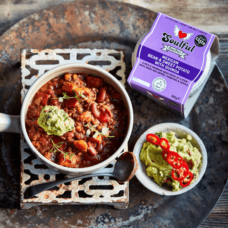 Bowl of Soulful Mexican OnePot and Packaging